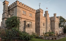 A view of Whitstable Castle in an autumn sunset