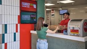 Takeaway Papa Johns pizza at the caravan