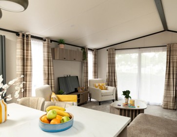 The open-plan living area in a Sunseeker Opulence caravan.