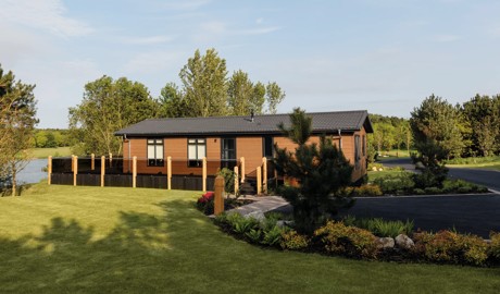 A beautiful lodge pitch at Far Grange, Yorkshire.