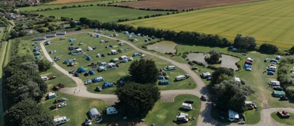 A drone view of caravans and touring area at Golden Sands, Mablethorpe.