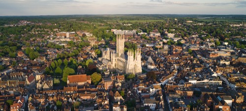 Aerial View Shot of Canterbury, Kent, England, United Kingdom