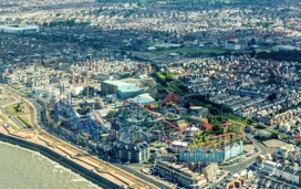 A view of Blackpool Pleasure Beach by the seafront