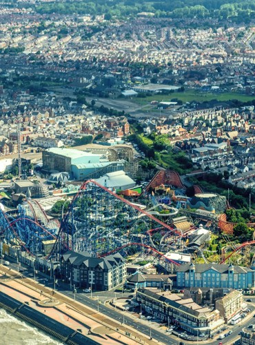 A view of Blackpool Pleasure Beach by the seafront