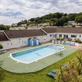 The outdoor pool at Penally Court holiday park.