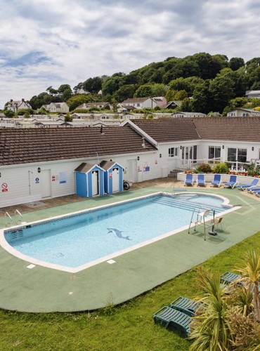 The outdoor pool at Penally Court holiday park.