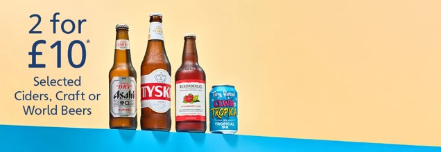 2 world, craft or cider bottles for £10: select bottles and cans 