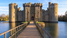 Bodiam Castle, 14th-century medieval fortress with moat and soaring towers 