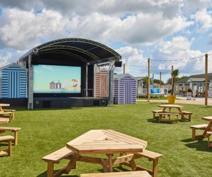 The outdoor stage at Skegness Holiday Park's piazza.