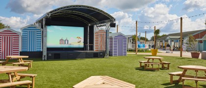 The outdoor stage at Skegness Holiday Park's piazza.