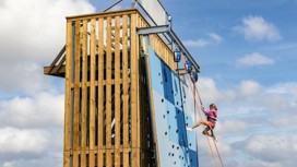The climbing wall at Doniford holiday park.