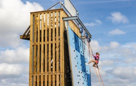 The climbing wall at Doniford holiday park.