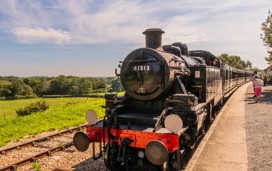 Beautiful steam train in the station
