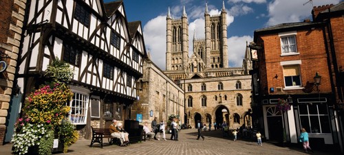 Lincoln Cathedral seen from the Castle Market Square.