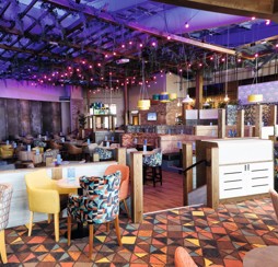 A bright interior with twinkly lights