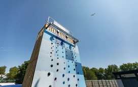 The bold, blue climbing wall at Burnham-on-Sea.