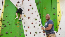 The indoor climbing wall at Combe Haven