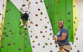 The indoor climbing wall at Combe Haven