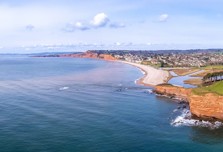 An aerial drone shot of Budleigh Salterton beach in Devon