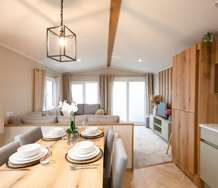 The modern interior with integrated kitchen