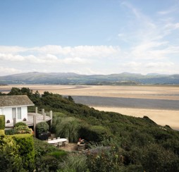 A lodge holiday home overlooking the sea at Garreg Wen Holiday Park.