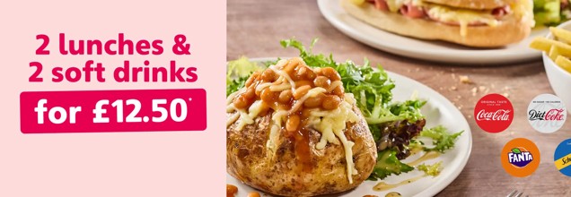 2 light bites & 2 soft drinks for £12.50