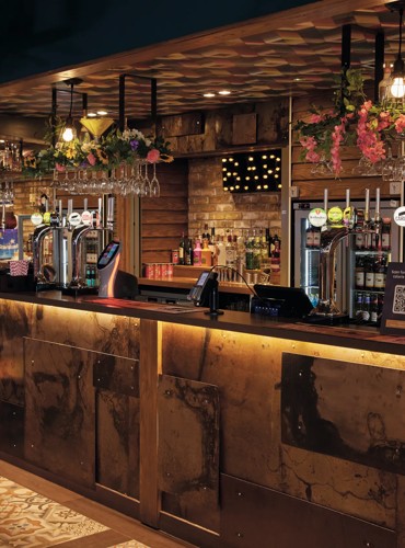 The well-stocked bar