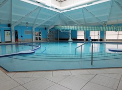 The indoor pool and its flume and toddler paddling area.