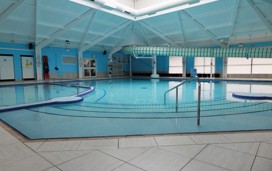 The indoor pool and its flume and toddler paddling area.