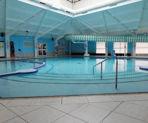 The indoor pool and its flume and toddler paddling area.