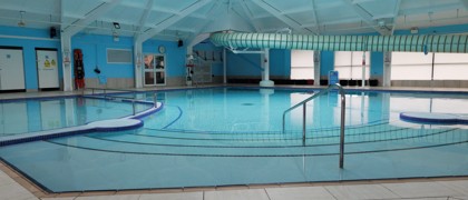 The indoor pool and its flume and toddler paddling area.