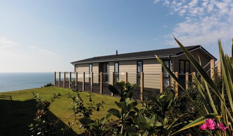 A lodge with sea views at Devon Cliffs.