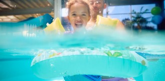 The bucket feature at the Adventure Pool at Primrose Valley