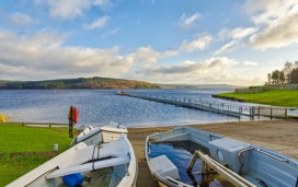 A view of Kielder Water with a couple of boats