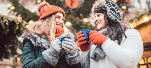 Enjoying some warming mulled wine at a Christmas market.