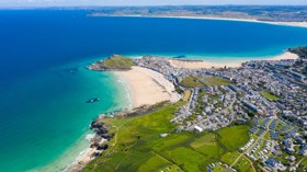 The aerial view of St Ives in Cornwall