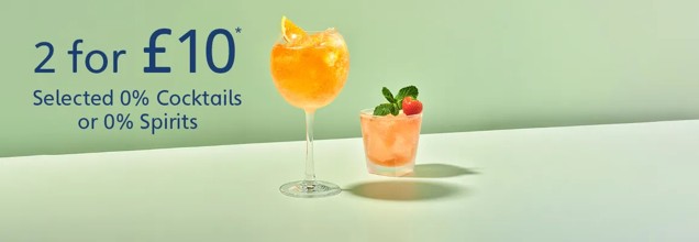 2 No & Low cocktails or 0% spirits for £10