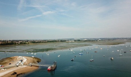 An aerial view over Hayling Island in Sussex.